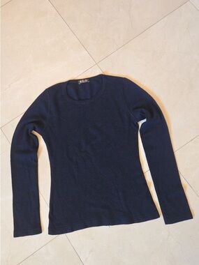 Loro Piana Navy Long-Sleeve Crewneck Top